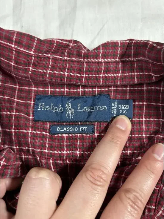 Polo Ralph Lauren Men 3XB Plaid Button Down Shirt Dark Red Green White Cotton - Picture 2 of 6